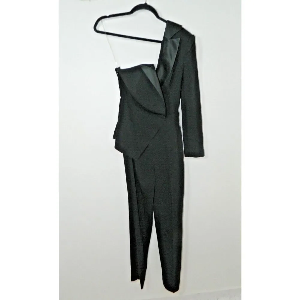 HOUSE OF CB Jumpsuit Size Small Black One‎ Sleeved Rosaria Tuxedo Style